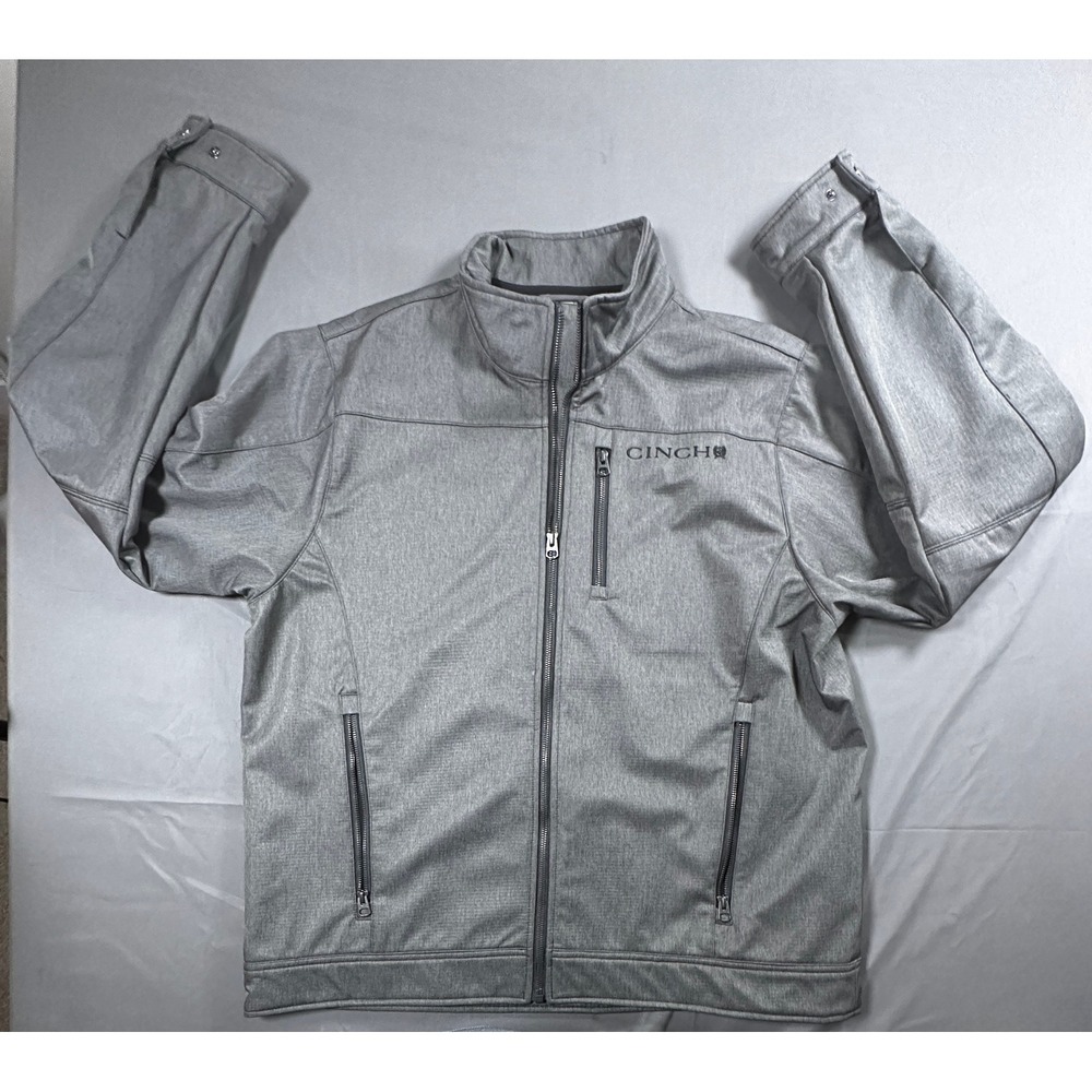Cinch Mens XL Grey Bonded Softshell‎ Jacket Full Zip Fleece Lined Western Work